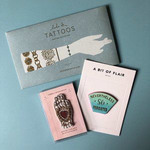 Set of 3 Anthropologie Accessories:1 gold temp tattoos, 2 self- adhesive patches